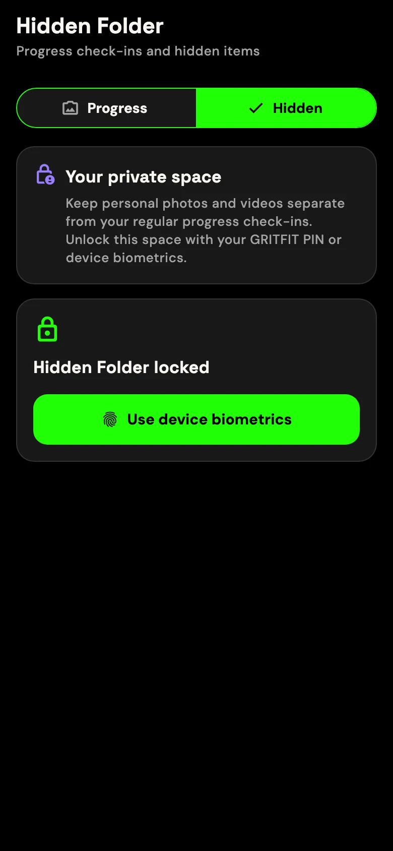 GRITFIT Hidden Folder locked behind device biometrics