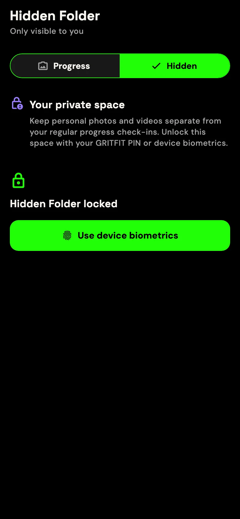 GRITFIT Hidden Folder locked behind device biometrics