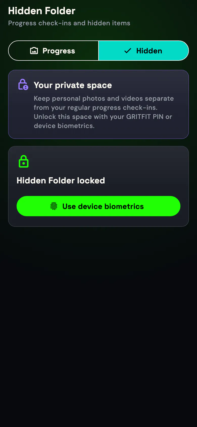 GRITFIT Hidden Folder locked behind device biometrics