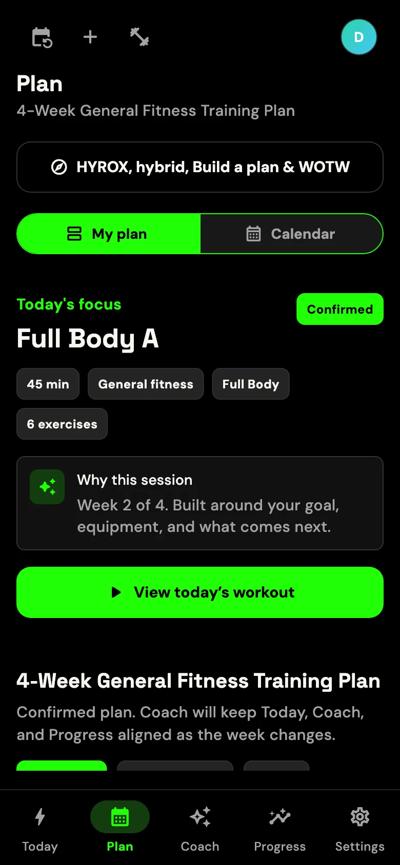 GRITFIT training plan for demo user Dan