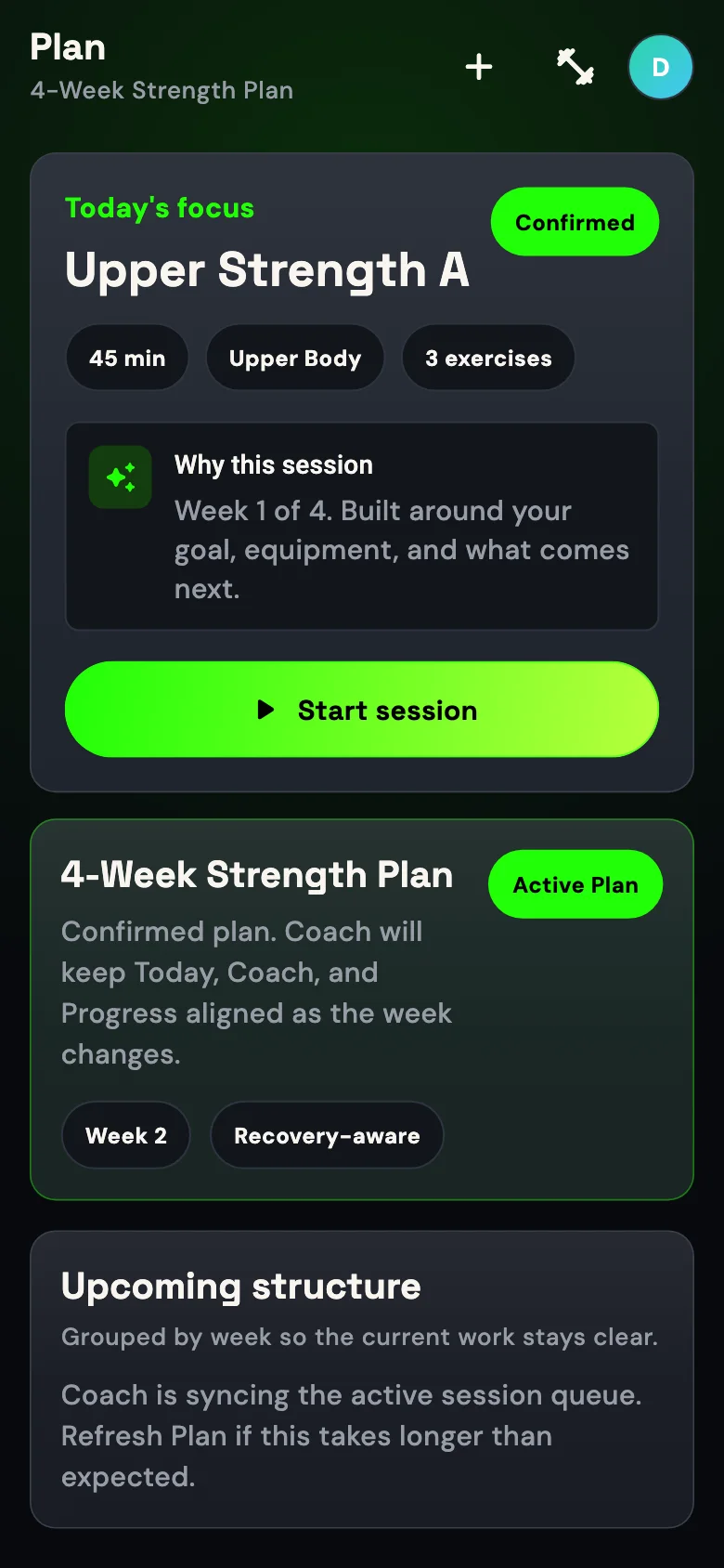 GRITFIT training plan for demo user Dan